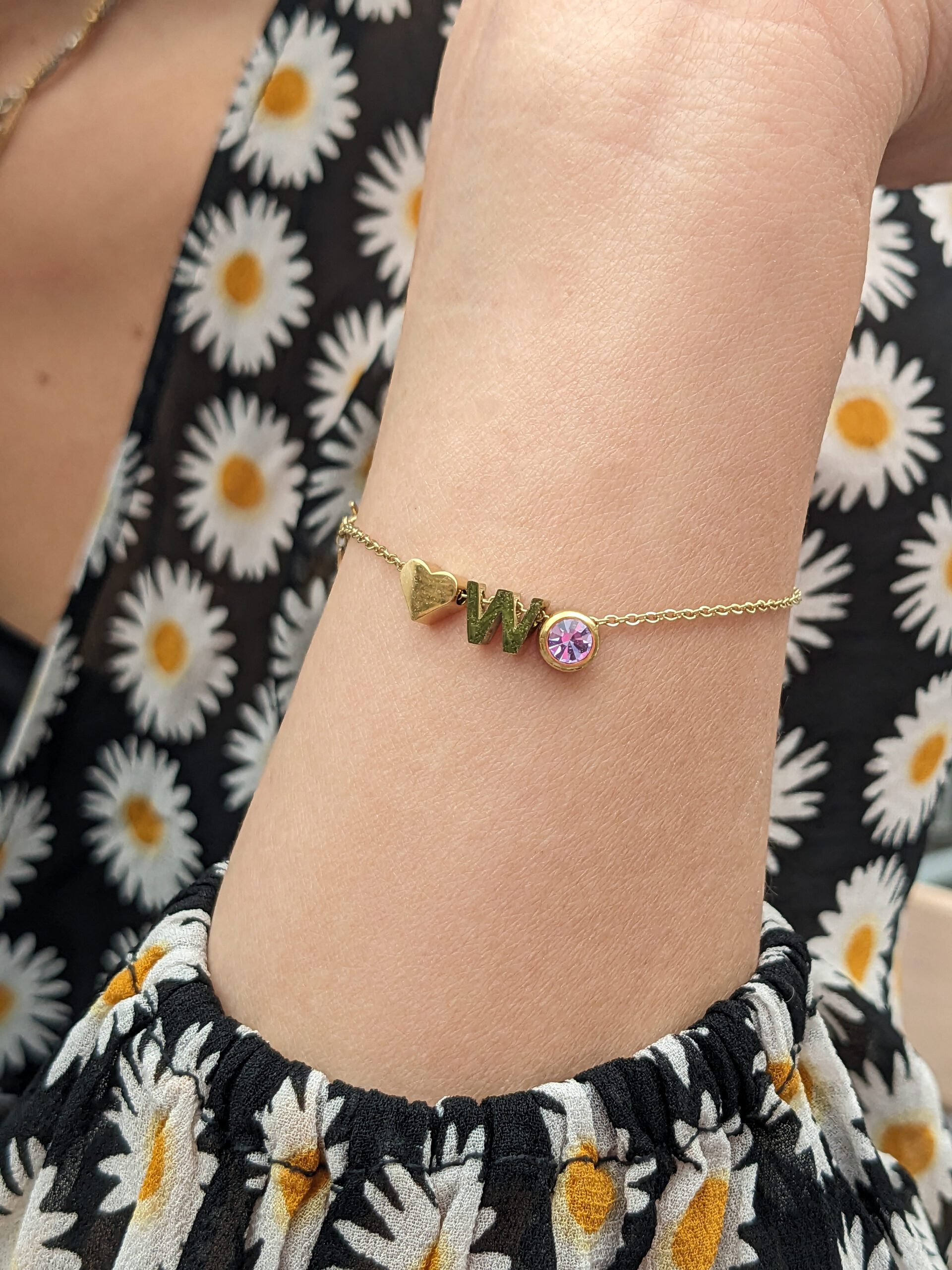 Armbandje Goud met Hart Symbool, Initiaal en Geboortesteen Rond
